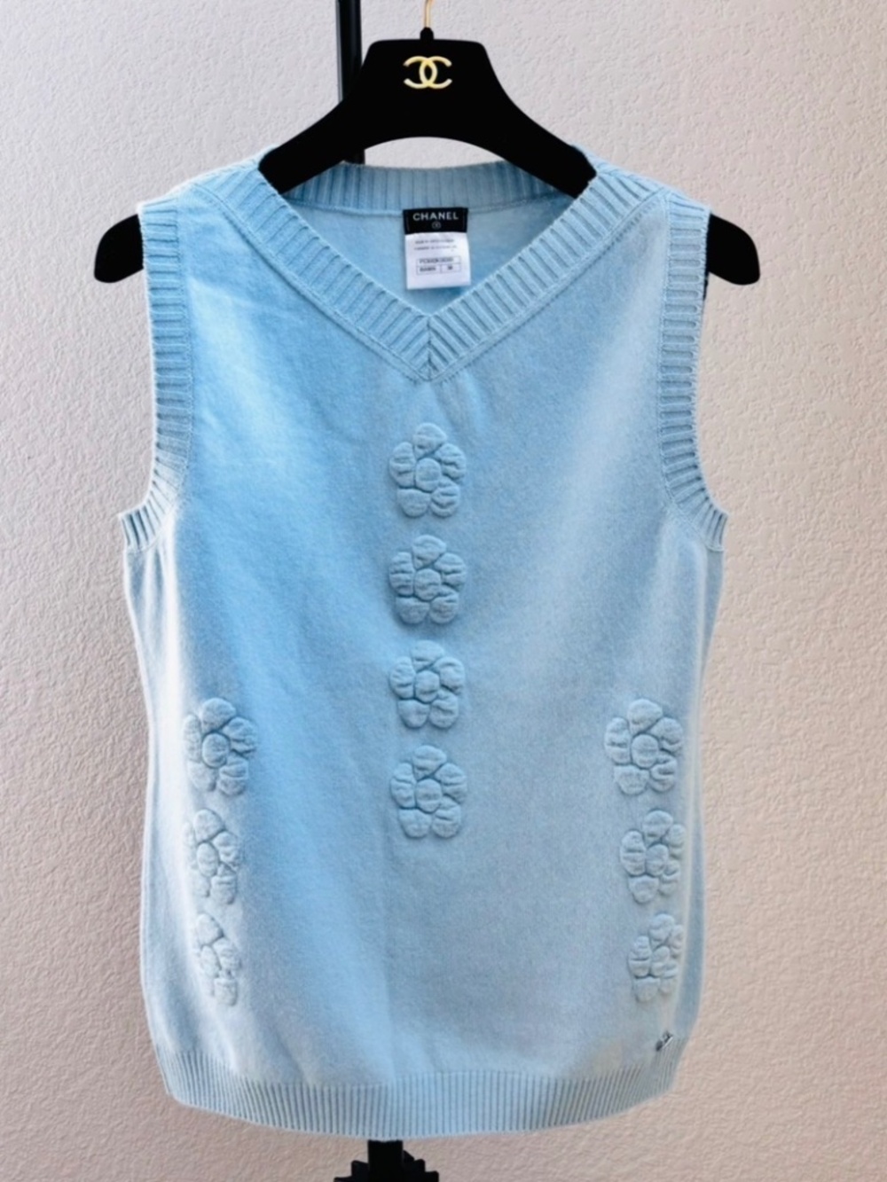 CHANEL Camellia Cashmere Knit Top